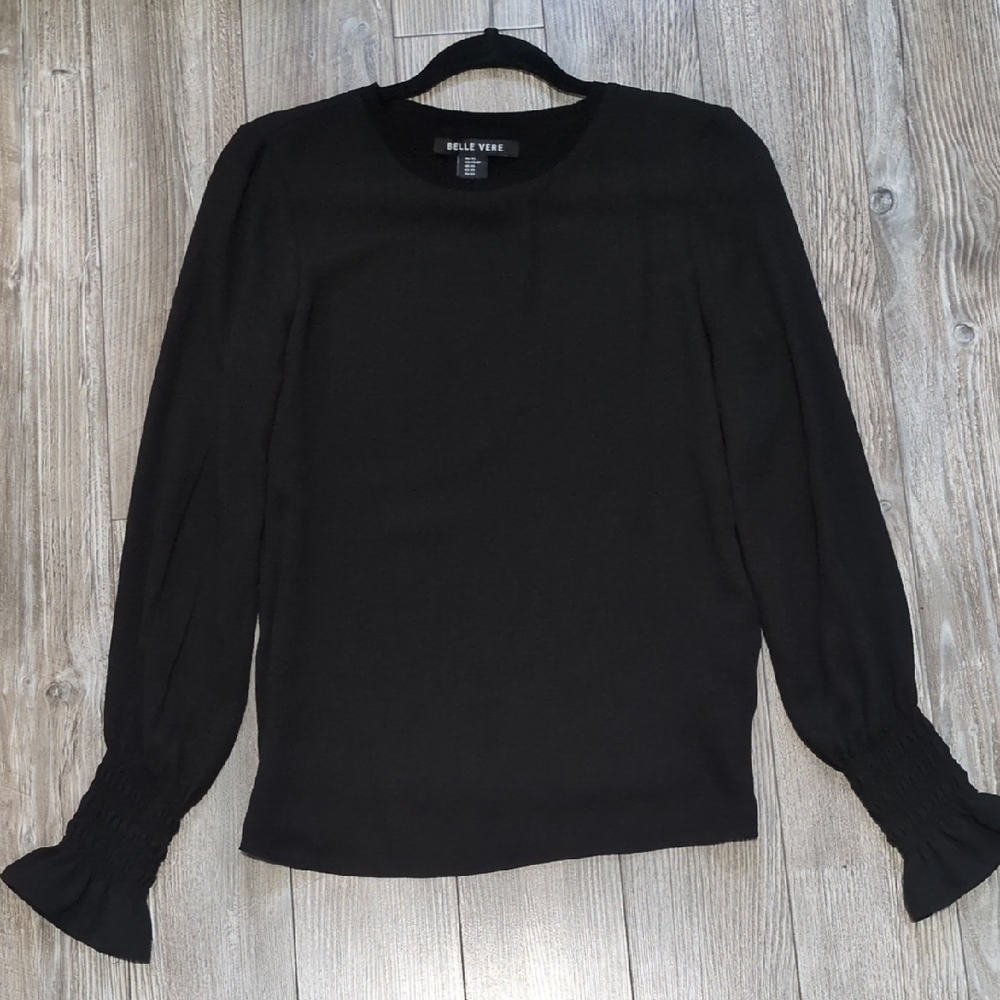 Belle Vere Black Puff Sleeve Women's Long Sleeve Top XS